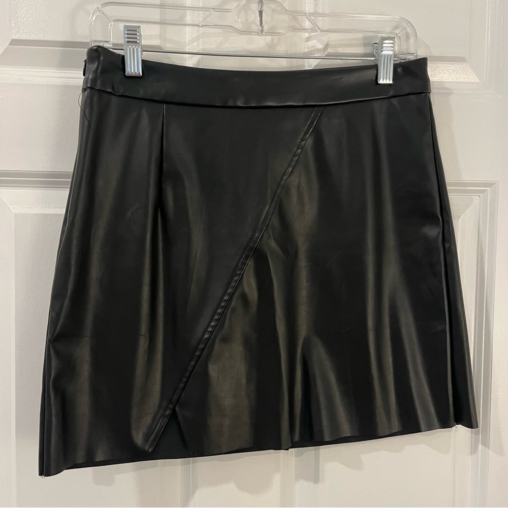 Slit Hem Black Leather Skirt